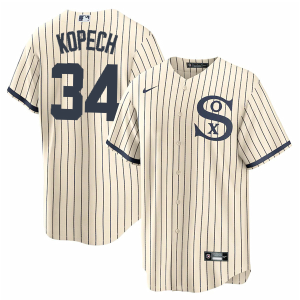 Men's Chicago White Sox #34 Michael Kopech 2021 Cream/Navy Name&Number Field of Dreams Cool Base Stitched Jersey
